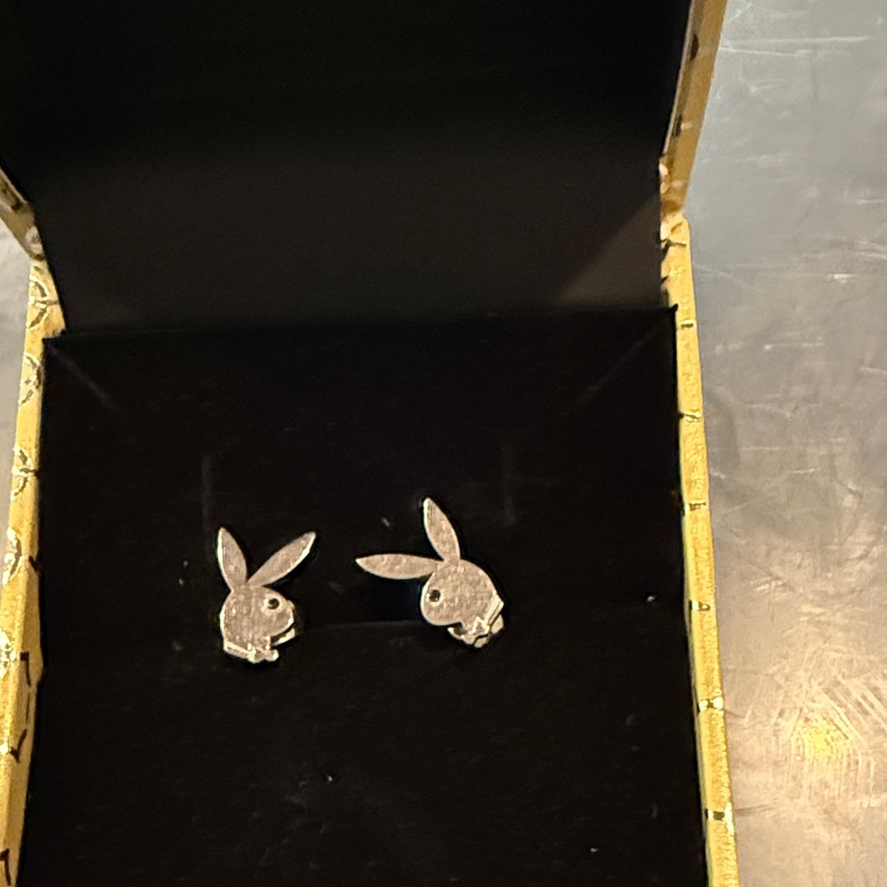 PLAYBOY Silver Bunny Logo Stud Earrings
